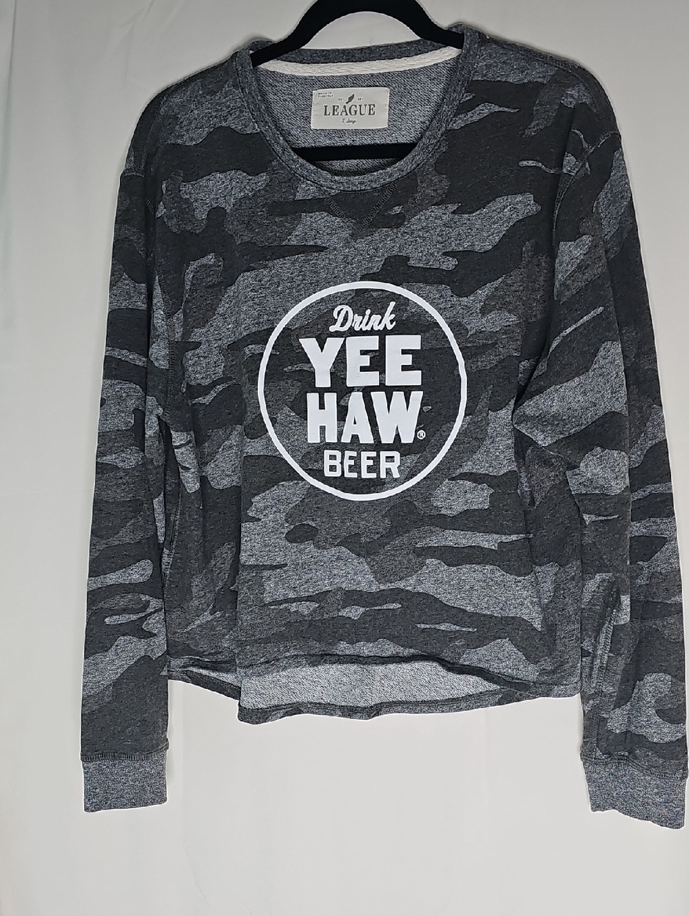 League Gray Camo 'YEE HAW BEER' Graphic Sweatshirt